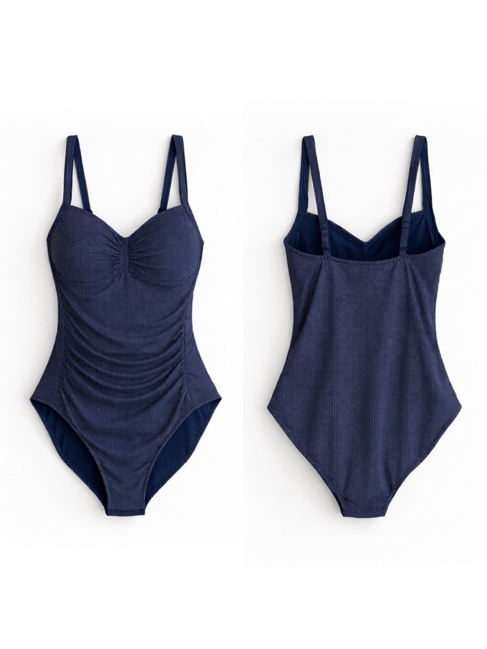 NipTuck Navy Polka Dot One Piece Swimsuit Ruched Multi Fit Cup